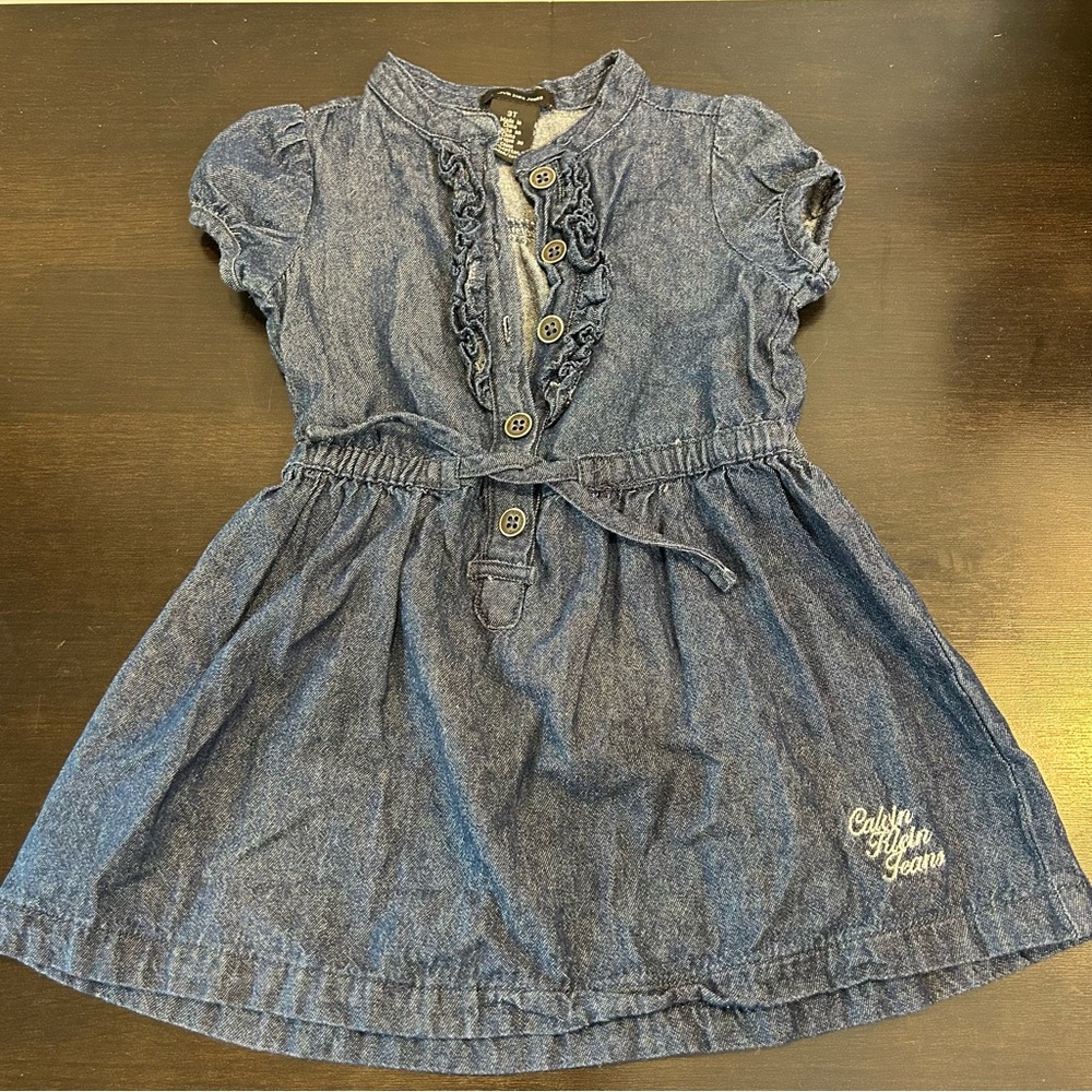 Calvin Klein Denim Jean Shirt Dress with Ruffles Blue